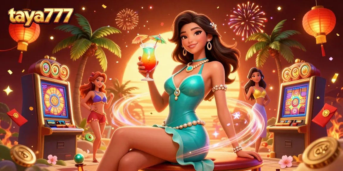 Taya777 players enjoy exciting slot wins amidst a vibrant casino atmosphere featuring stunning 3D visuals.