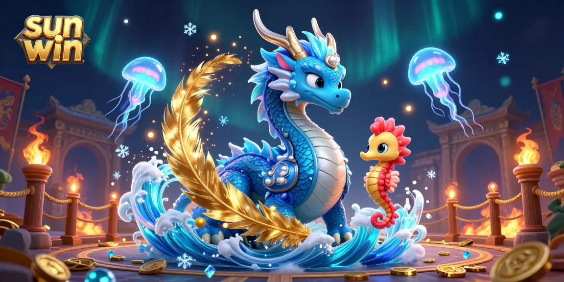 Win big at sun win with a dynamic fantasy scene featuring a majestic azure dragon and seahorse knight.