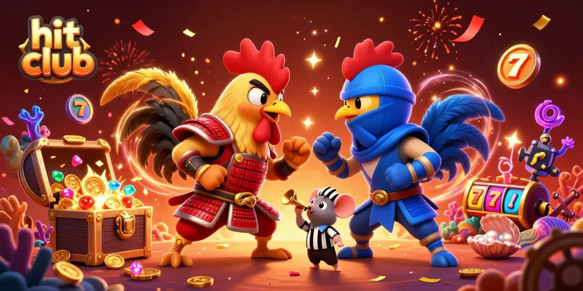 Experience the thrill at hit club with fighting roosters, jackpot symbols, and dynamic casino elements.