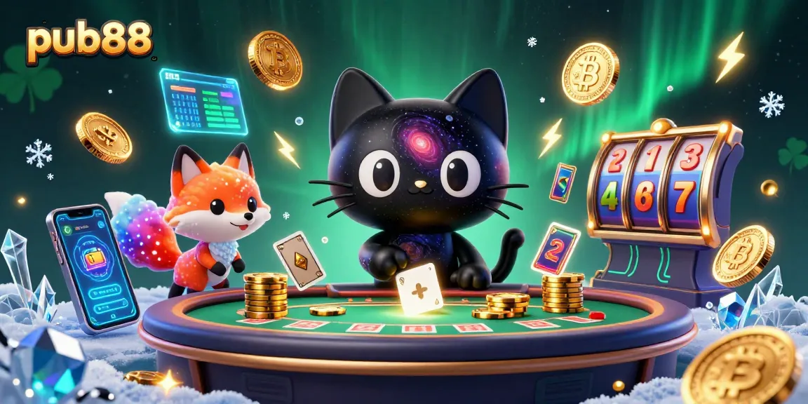 Experience pub88's thrilling gaming atmosphere with a cosmic feline theme featuring vibrant colors and dynamic elements.