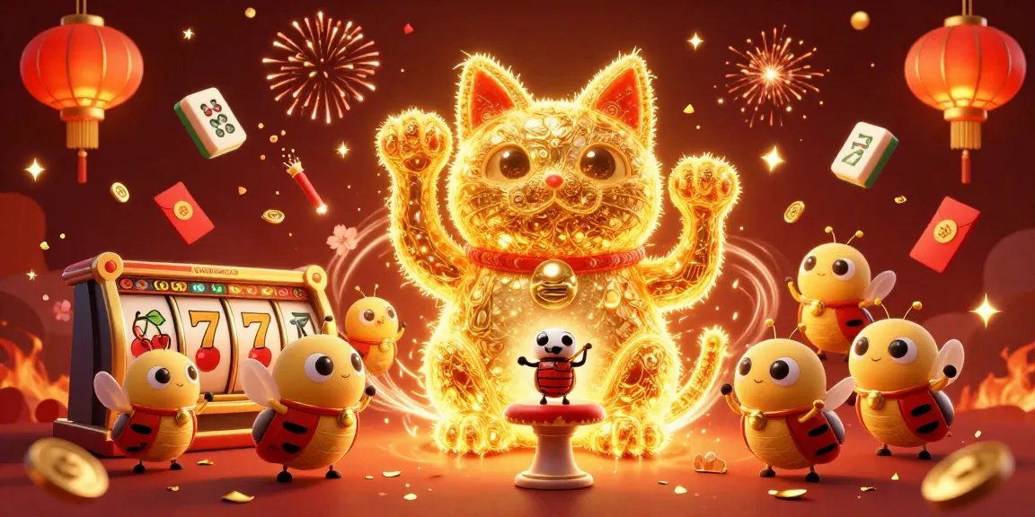 Experience thrilling wins at fortleemedspa, featuring a giant lucky cat surrounded by vibrant casino symbols.