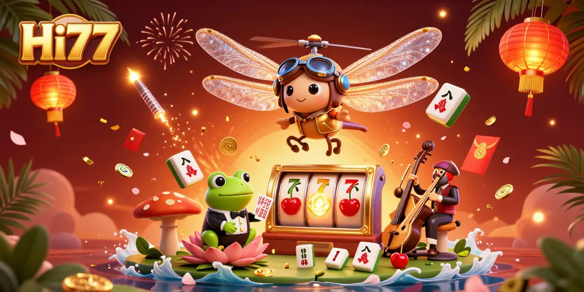 Engage in vibrant gameplay with Hi77 at an exciting lily pad casino featuring dynamic characters and lively game elements.