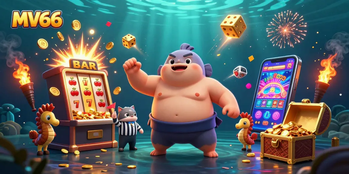 Engage with MV66's vibrant underwater casino scene featuring fugu, catfish referee, and jackpot elements.