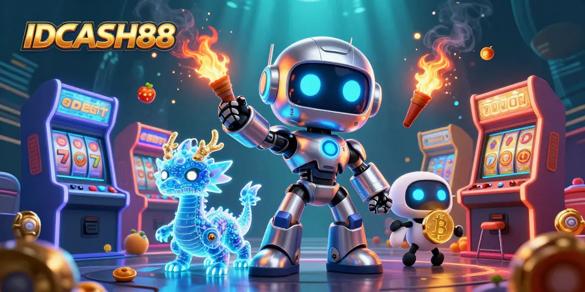 Spin to win with IDCASH88, featuring vibrant slot games, futuristic characters, and dynamic gameplay.