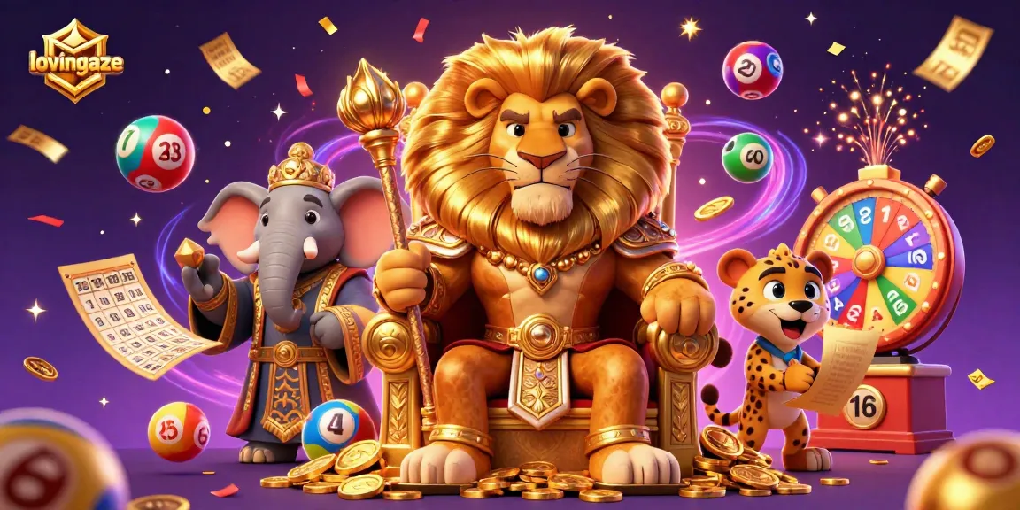 Experience the excitement at lovingaze with a dynamic 3D casino scene featuring a lion king and gaming elements.