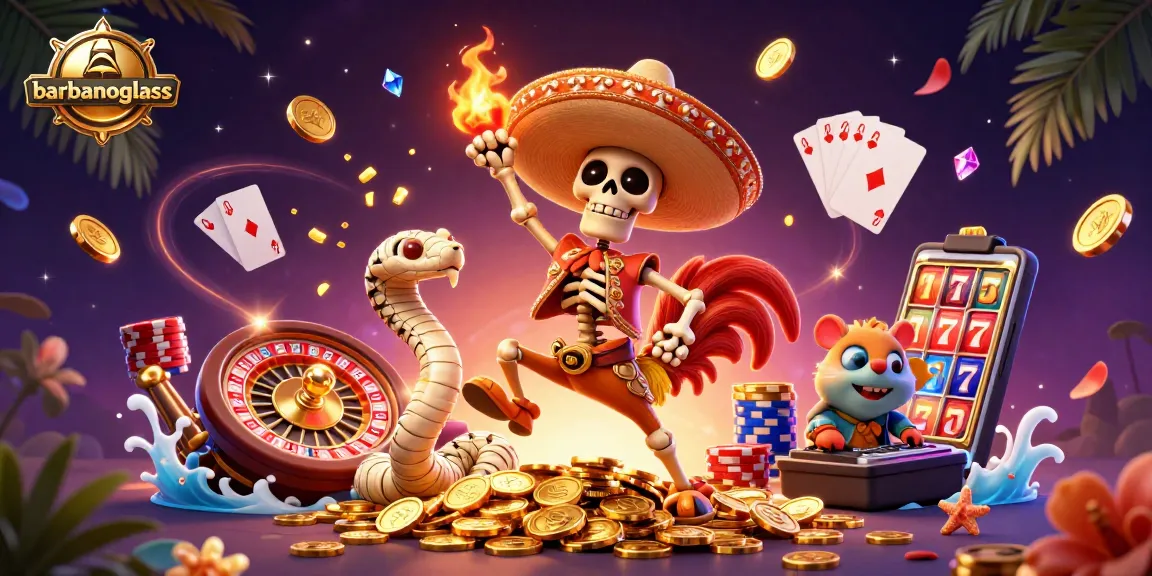 Watch the barbanoglass themed illustration with vibrant characters celebrating a jackpot win in a casino.