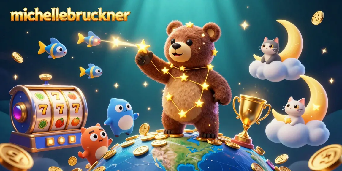 Experience winning with michellebruckner's golden star bear scooping coins amidst casino reels.