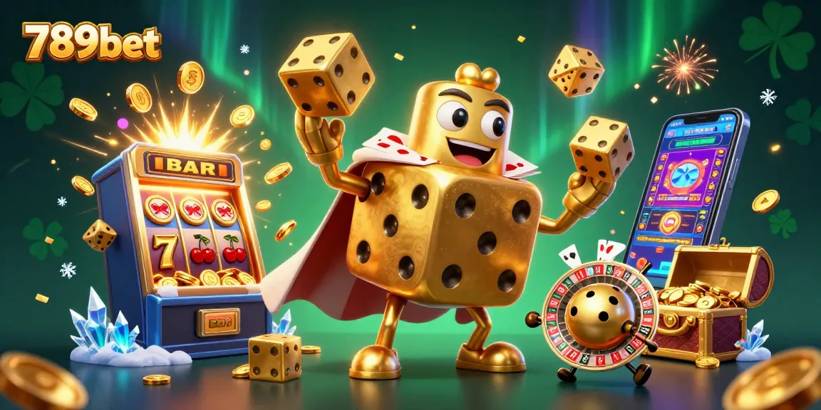 Engage with 789bet's vibrant casino scene featuring golden dice, a jackpot explosion, and rich gaming elements.