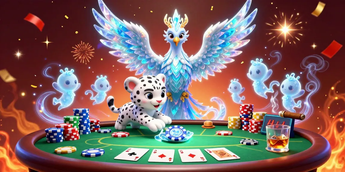 Join the excitement at 555win as the ice phoenix and friends play poker in a vibrant casino scene.