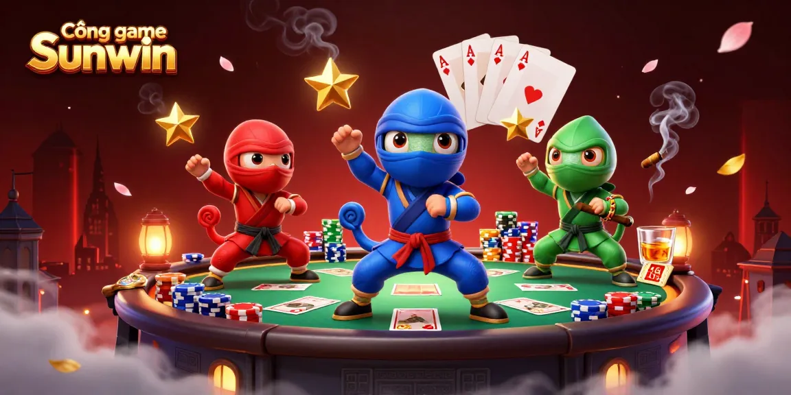 Experience thrilling action at Cổng game Sunwin with ninja chameleons showcasing martial arts in a vibrant casino scene.