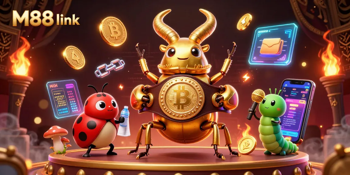 Engage with the thrilling M88 link experience showcased in a vibrant casino-themed illustration.