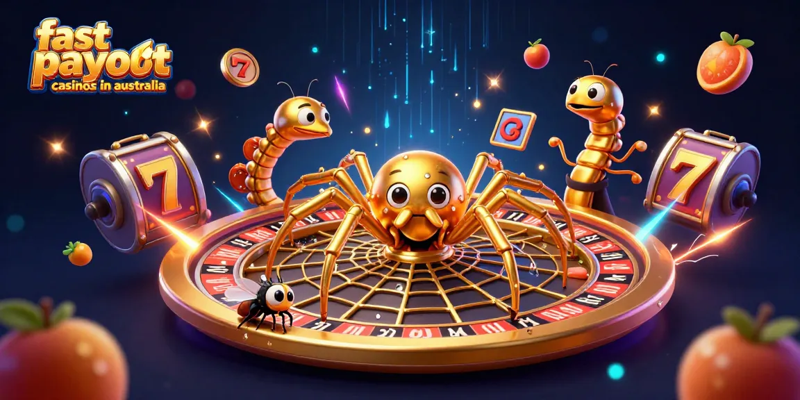 Explore the dynamic world of fast payout casinos in Australia with vivid 3D characters and vibrant game elements.
