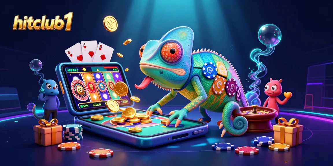Experience thrilling gameplay at hitclub1, featuring an engaging chameleon casino owner and dynamic gaming elements.