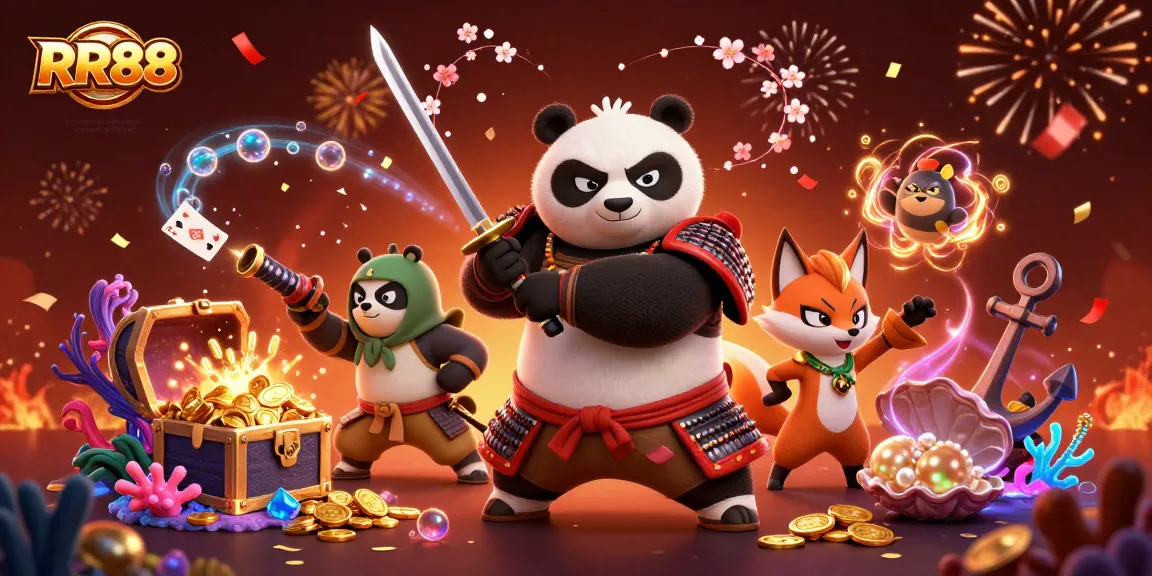 Experience the excitement of RR88 with a dynamic 3D illustration showcasing gaming action and adventure.