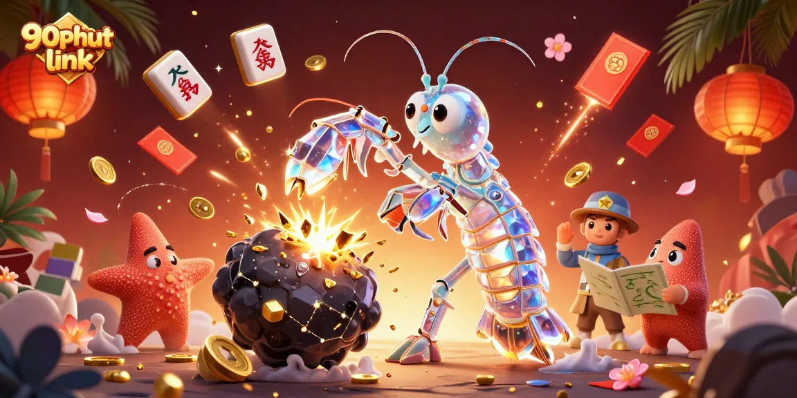 Experience the thrill of 90phut link with vibrant colors and exciting character action in a dynamic casino-themed illustration.