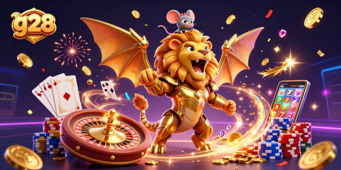 Experience the thrill of g28 with a roaring chimera and treasure-filled casino scene.