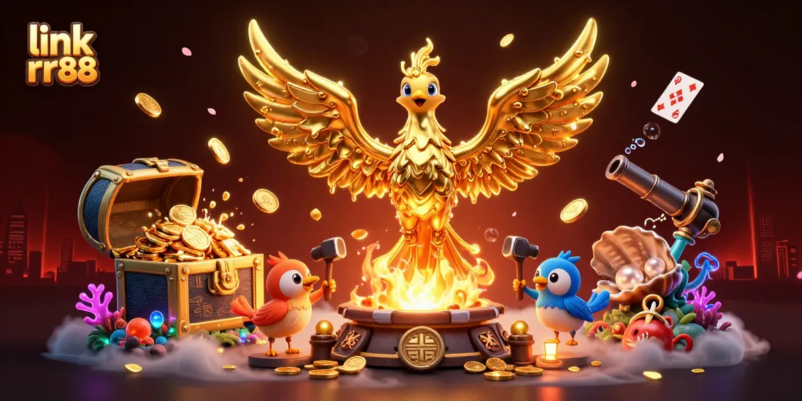 Engage with link rr88, a vibrant 3D casino scene showcasing riches and entertainment elements.