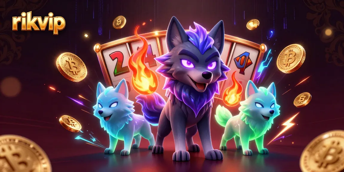 Play exciting games at rikvip casino featuring vibrant slot reels and ghostly wolves.