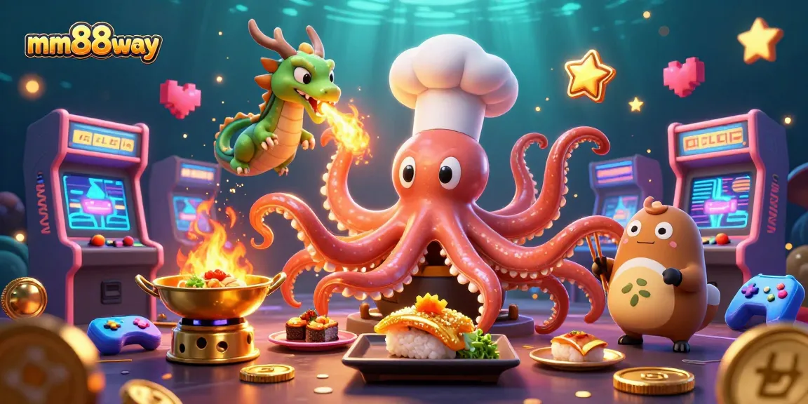 Engage with mm88way's vibrant gaming world featuring casino elements and playful characters.