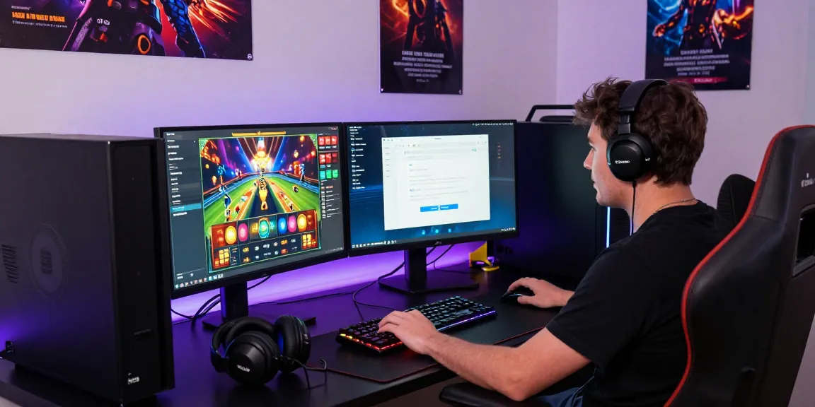 Engaging Winbox pc login scene showing vibrant gaming setup with dual monitors and RGB lighting.