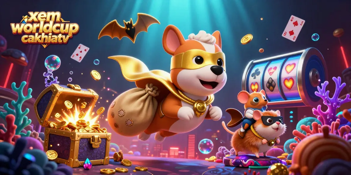 Experience xem worldcup cakhiatv with dynamic 3D illustration depicting superheroes and casino elements.