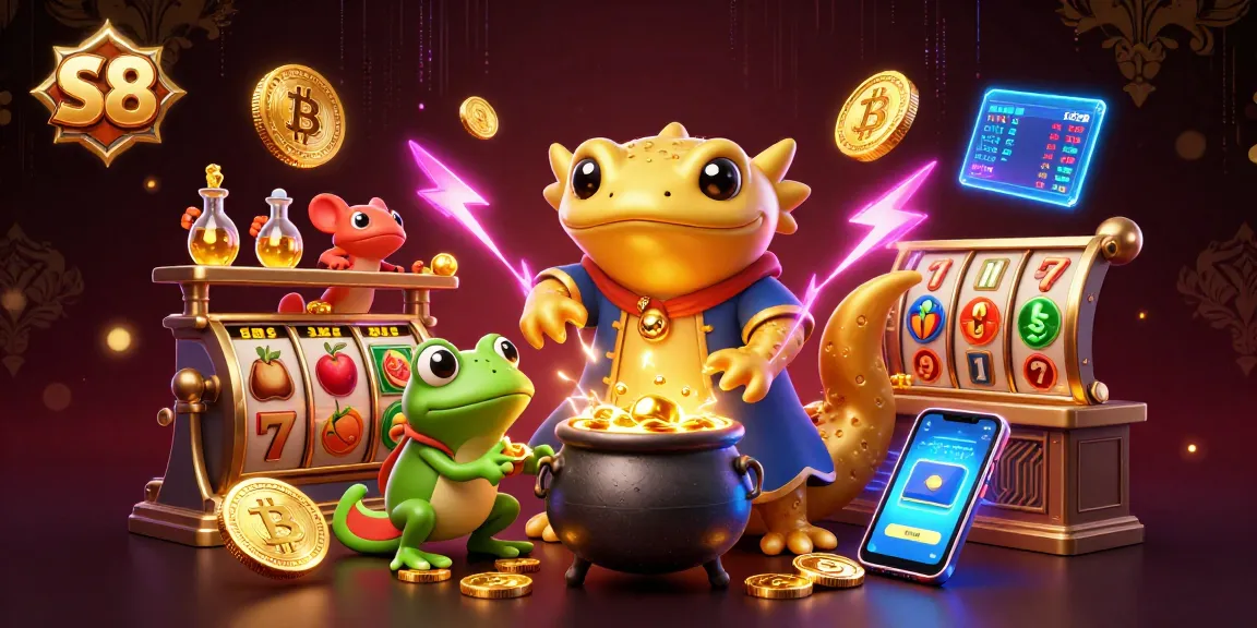 Engage in thrilling games at S8 with gold coins and dynamic slots in a vibrant casino scene.
