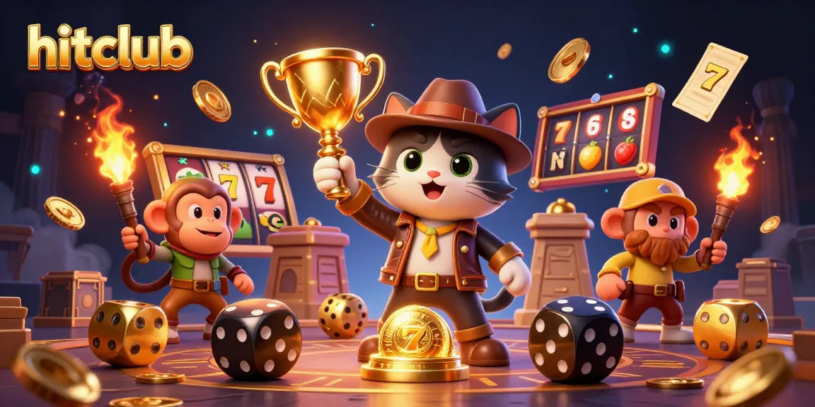 Experience the excitement of hitclub as the explorer cat finds golden casino artifacts amidst action-packed 3D elements.