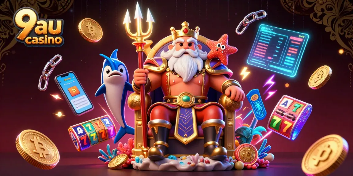 Experience thrilling gameplay at 9au casino with Neptune and vibrant slot reels.